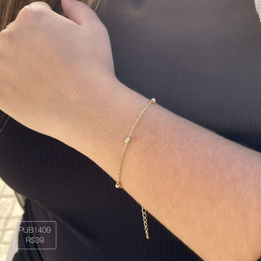 Pulseira de Bolinhas Cheias Lisa Dourada